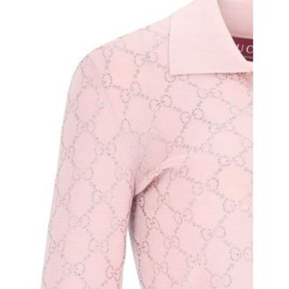 Gucci Women "Gg Crystal" Knit Polo Shirt - Picture 4 of 5